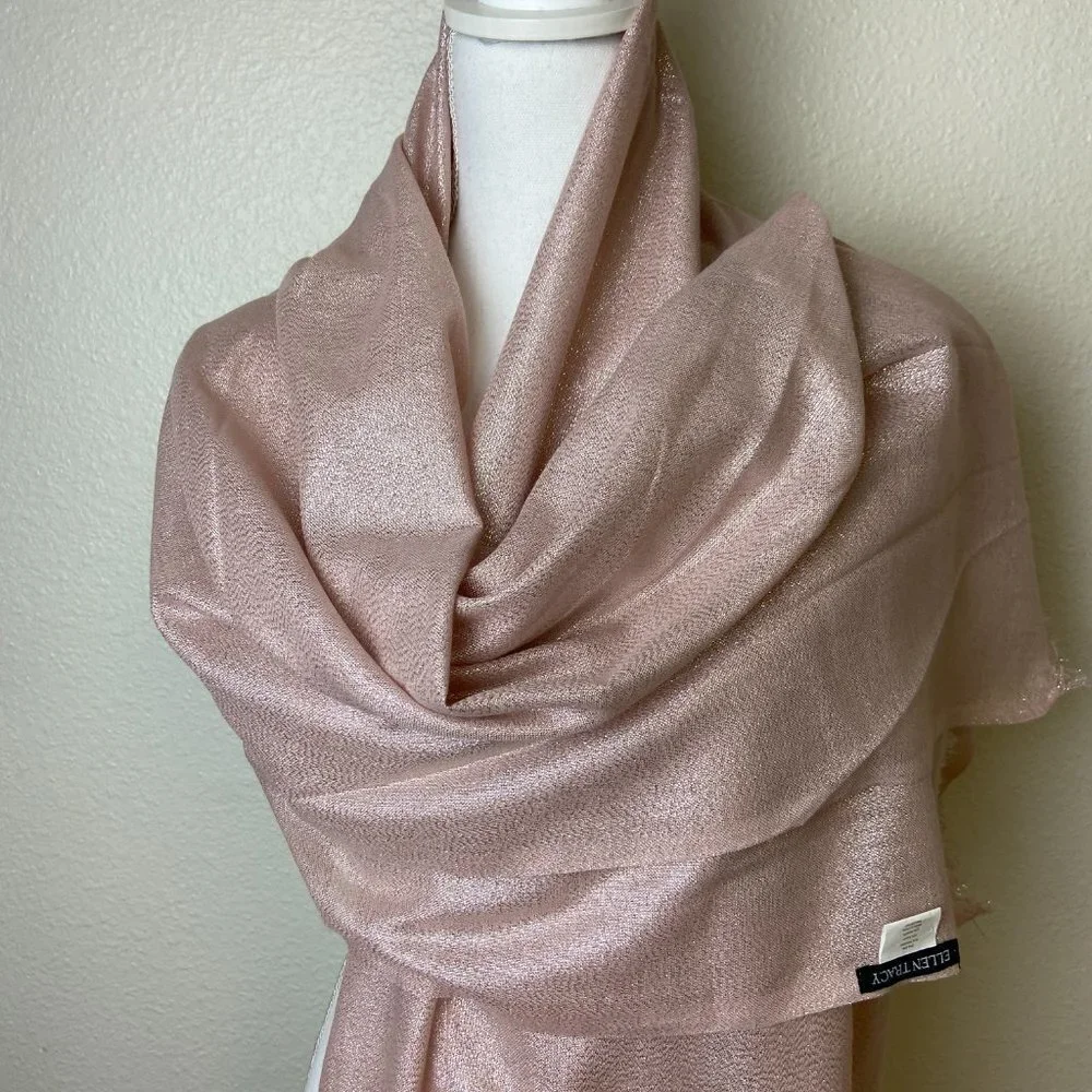 NWOT Ellen Tracy Pink Metallic Scarf & Wrap 33